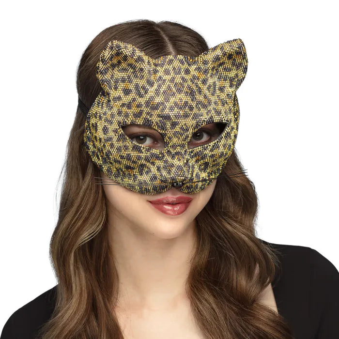 Diamond Leopard Cat Half Mask