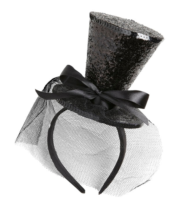 Black Mini Top Hat with Bow on Headband