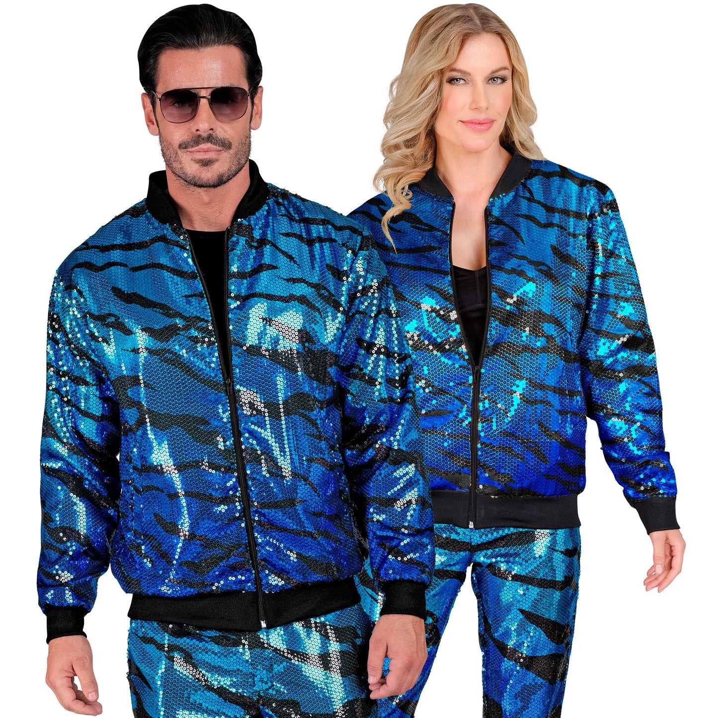 COMING SOON Blue Sequin Party Fancydress Bomber Jacket
