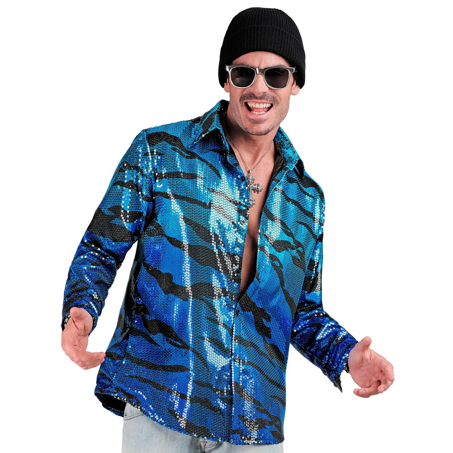 Blue Sequin Party Fancydress Shirt