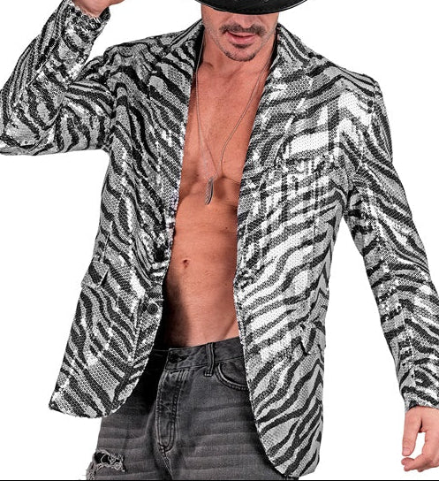 Party Fashion Animalier Zebra Sequin Blazer Jacket
