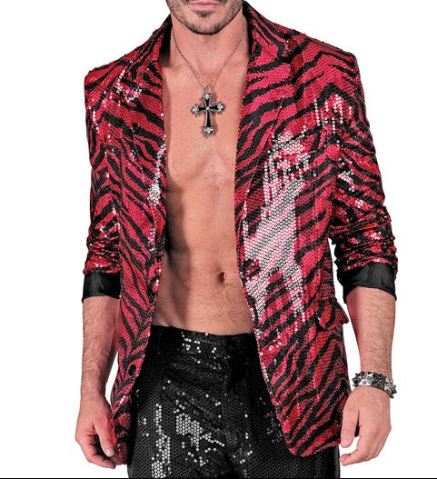 Party Fashion Pink Animalier Zebra Sequin Blazer Jacket