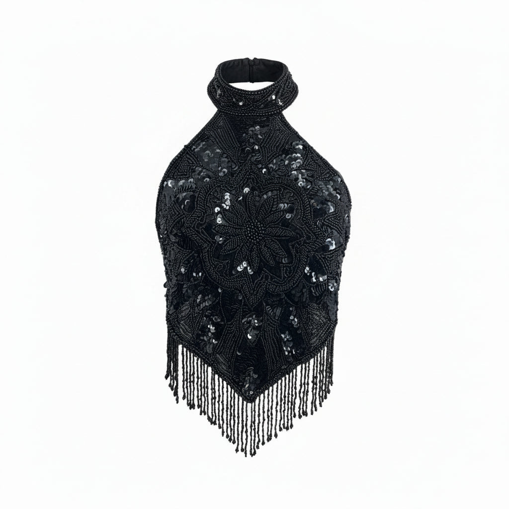 Black Beaded Medallion Top
