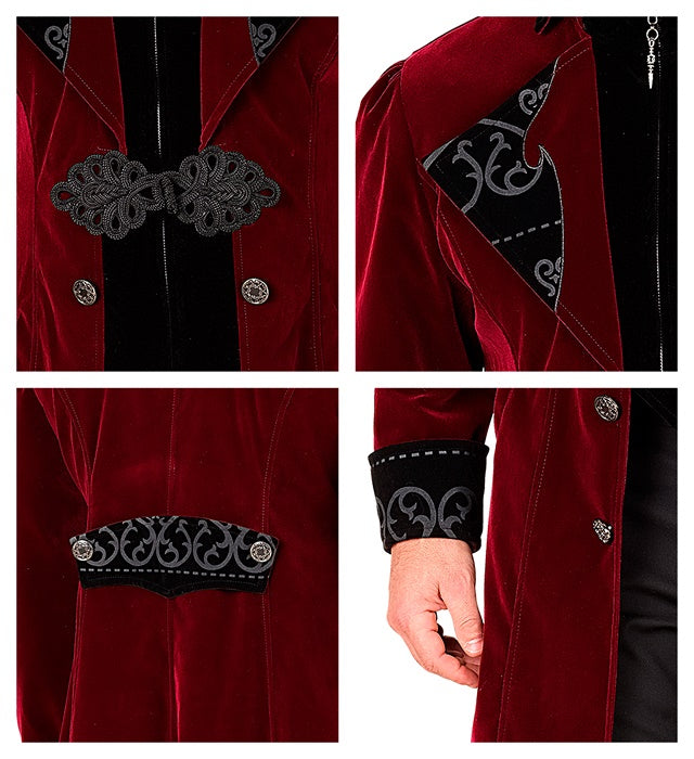 Mens Burgundy Velvet Gothic Coat