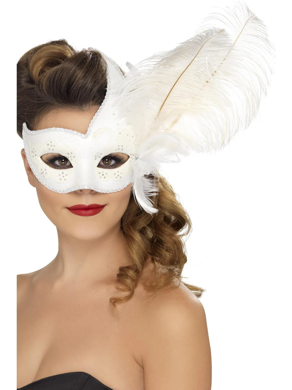 White Pointed Feather Columbina Masquerade Mask COMING SOON
