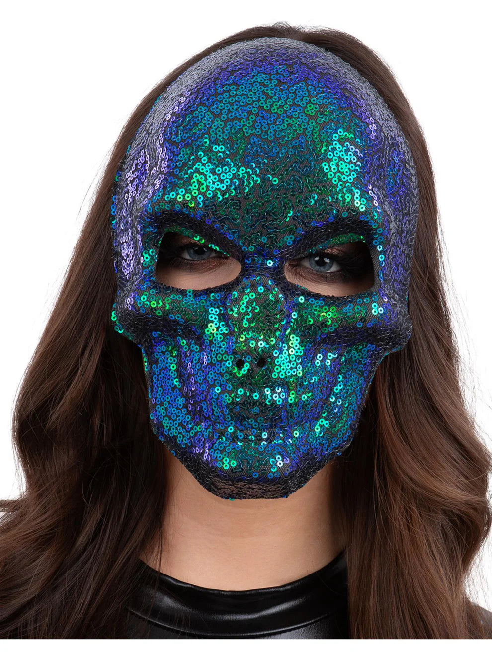 Two-tone Blue Green Sequin Skull Mask
