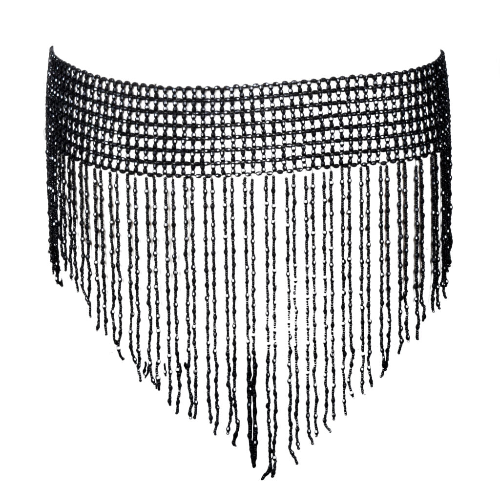 Black Fringed Beaded Belt