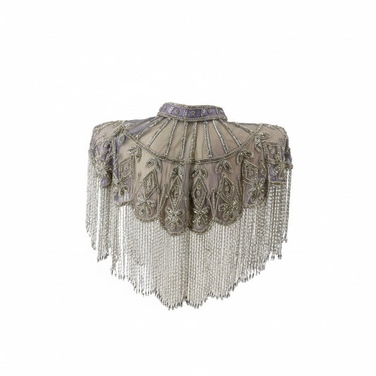 Beaded Cape with Fringing - Silver