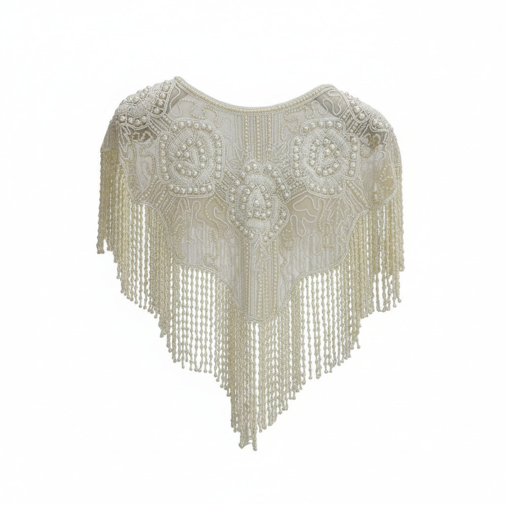 Beaded Pearly Cape with Fringing - Cream COMING SOON