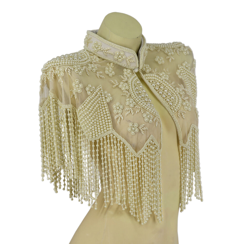 Cream Pearl Shawl with Beaded Collar