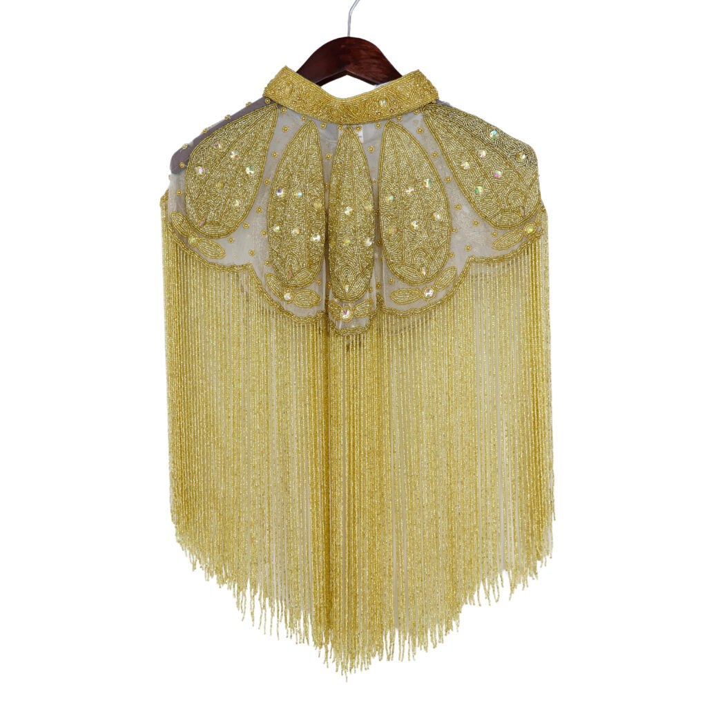 Beaded Cape with Collar & Fringing - Gold COMING SOON