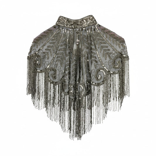 Beaded Capelet with Fringing - Silver