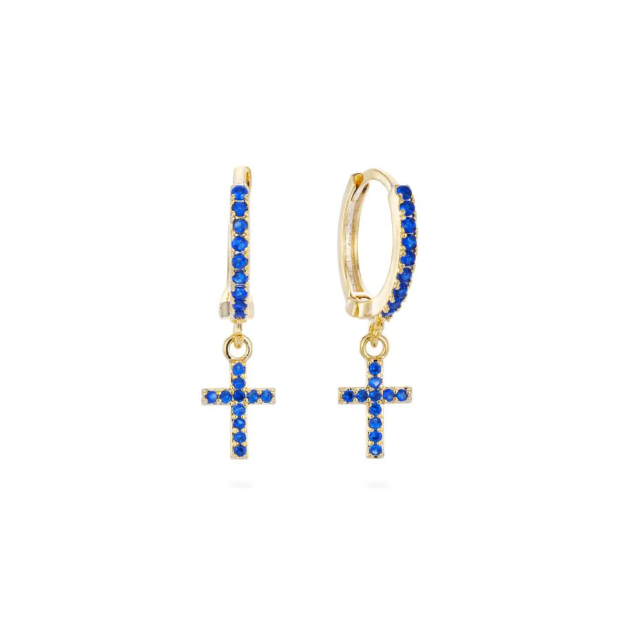 Bijoux De Mimi Camilla Cross Huggie Earrings - Gold Blue