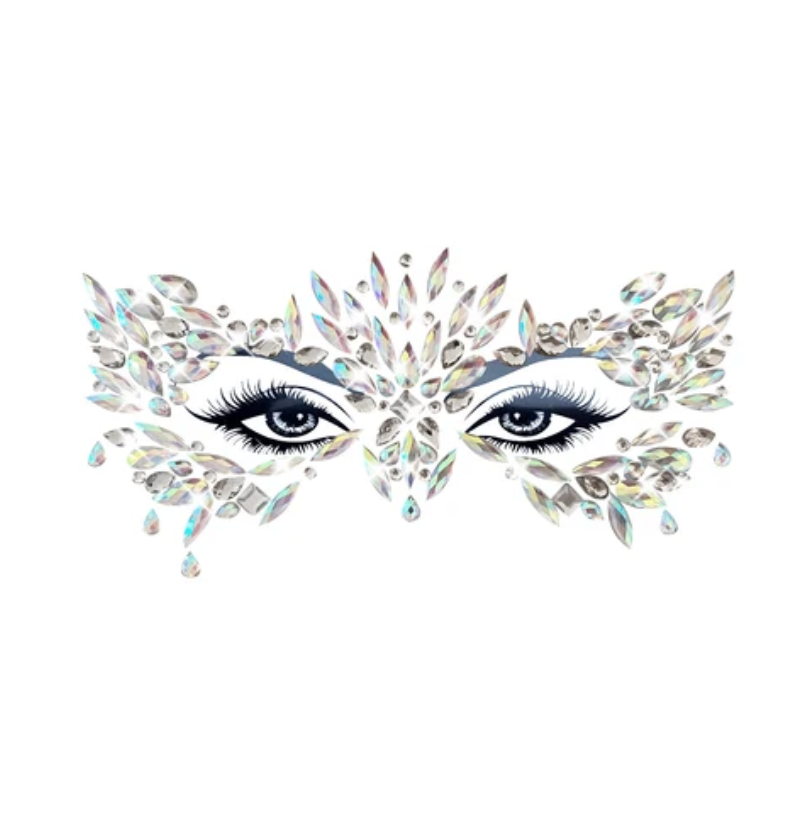 Chickadee Masquerade Clear Iridescent Crystal Jewel Face Sticker
