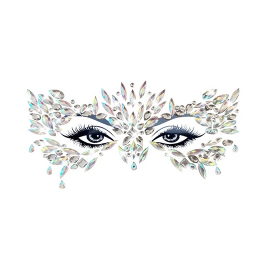 Chickadee Masquerade Clear Iridescent Crystal Jewel Face Sticker