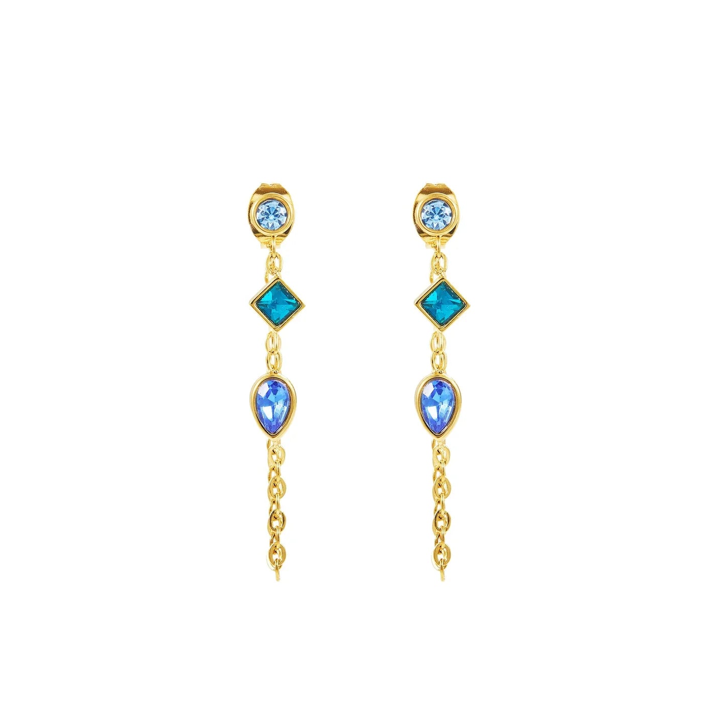 Bijoux De Mimi Emma Droplet Chain Studs - Gold & Blue