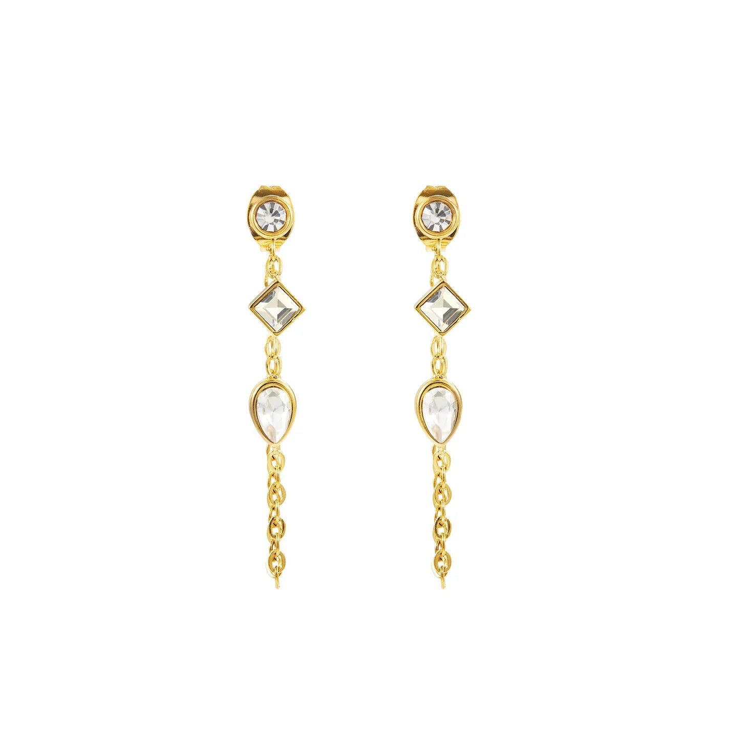 Bijoux De Mimi Emma Droplet Chain Studs - Gold & Crystal