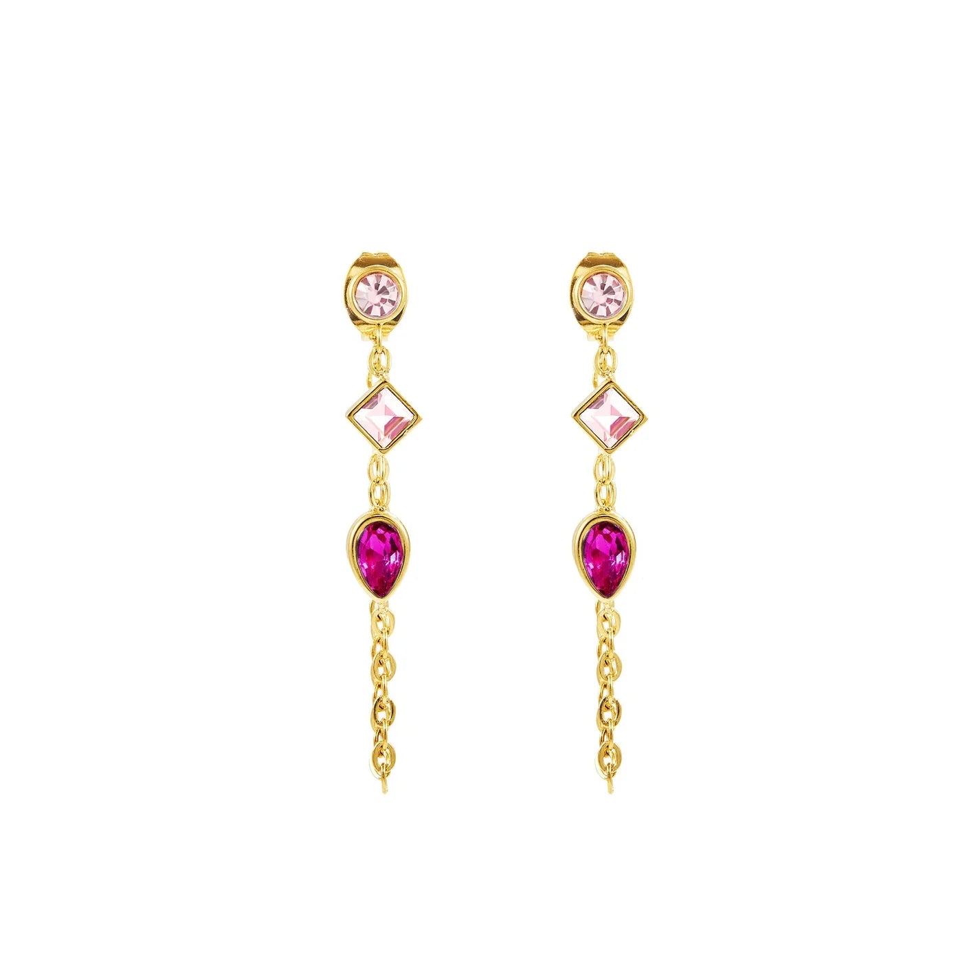 Bijoux De Mimi Emma Droplet Chain Studs - Gold & Pink