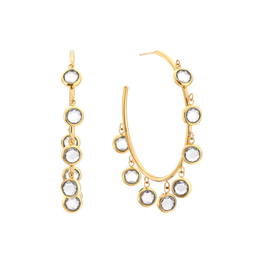 Bijoux De Mimi Faiza Droplet Hoops - Gold & Crystal