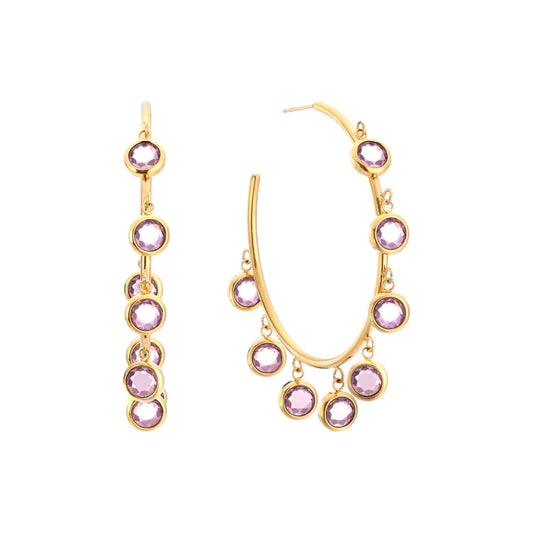 Bijoux De Mimi Faiza Droplet Hoops - Gold & Pink
