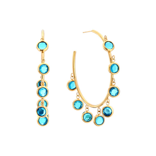 Bijoux De Mimi Faiza Droplet Hoops - Gold & Turquoise
