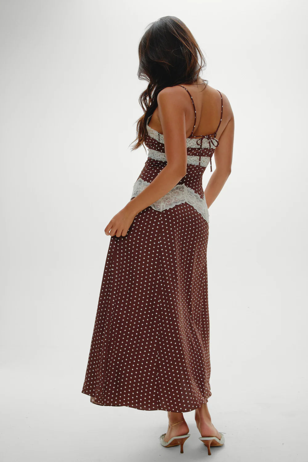 COMING SOON Frankies Bikinis Ethereal Lace Maxi Dress - Chocolate Dot