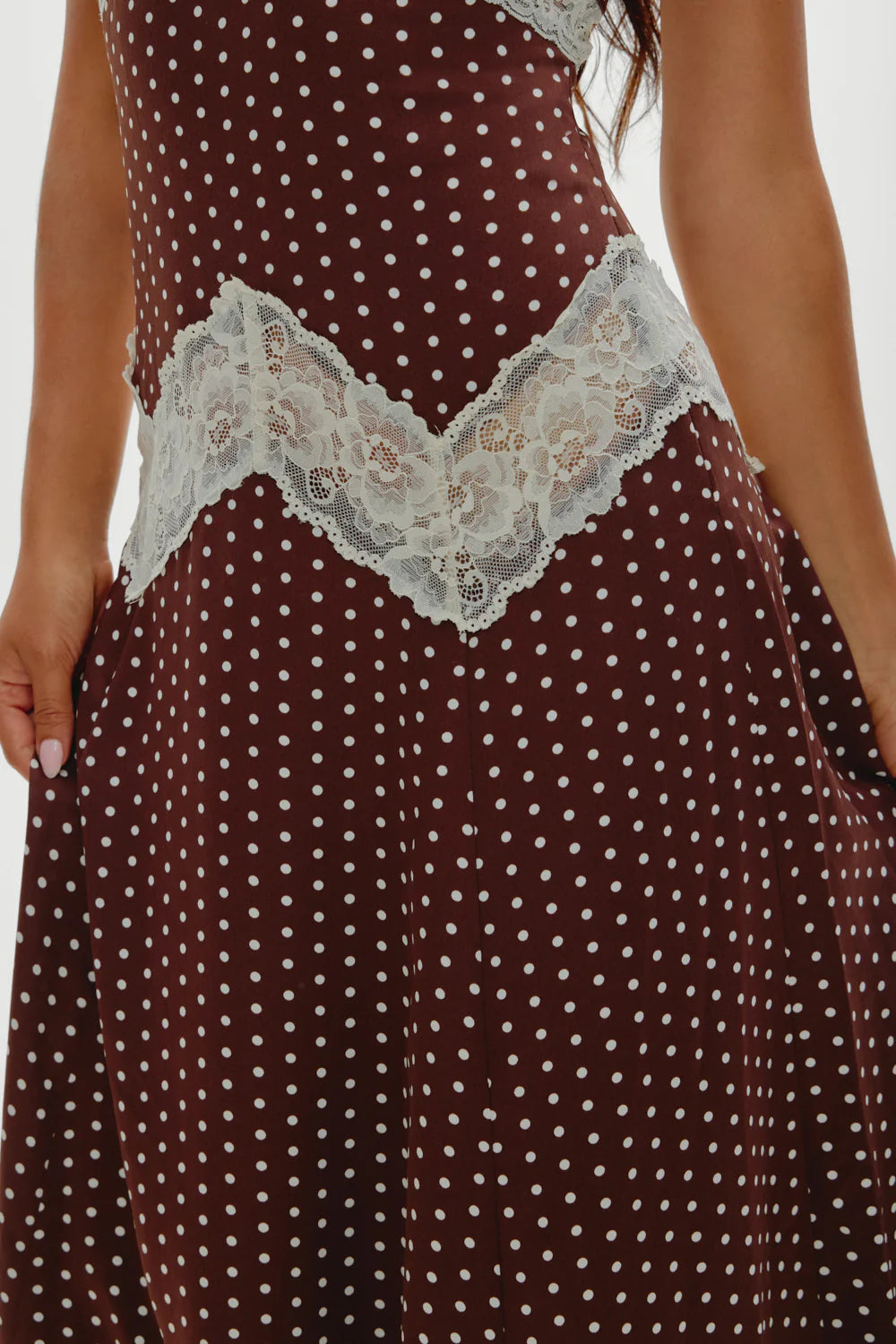 COMING SOON Frankies Bikinis Ethereal Lace Maxi Dress - Chocolate Dot