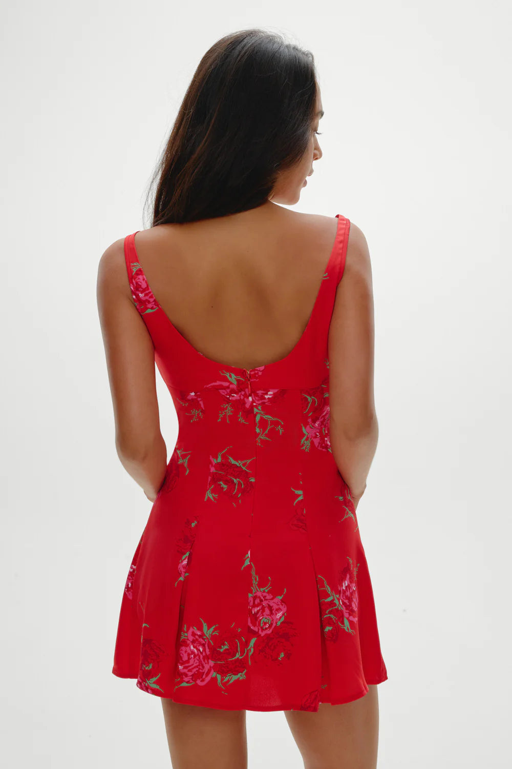 COMING SOON Frankies Bikinis Siren Satin Mini Dress - Red Rose Brushstroke