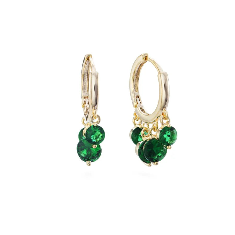 Bijoux De Mimi Iris Green Gold Waterfall Huggie Earrings