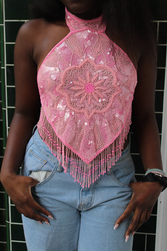 Pink Beaded Medallion Top