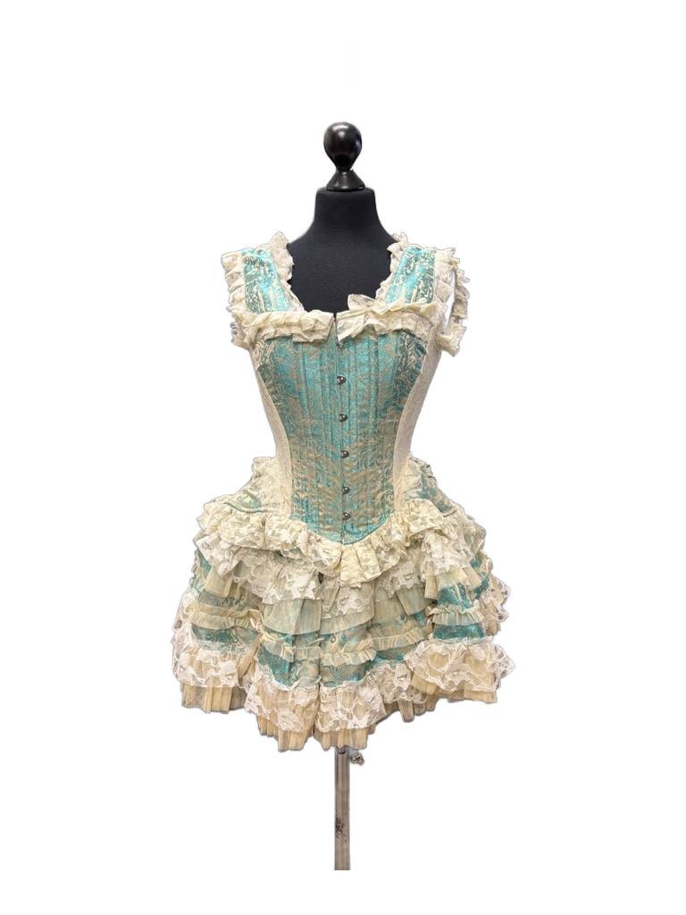 IN STORE ONLY - Lolita Mini Skirt in Turquoise Jacquard with Lace