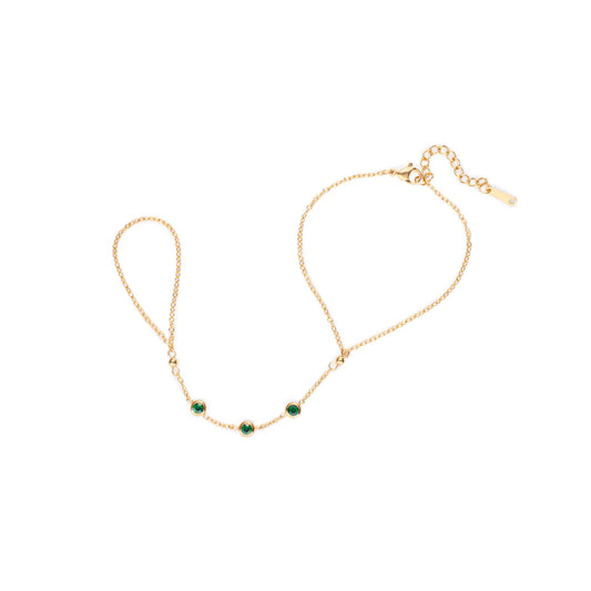Bijoux De Mimi Madeleine Hand Chain - Gold & Green