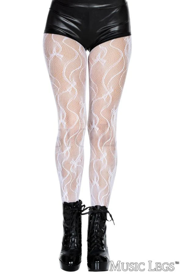 White Bow Wave Lace Pantyhose