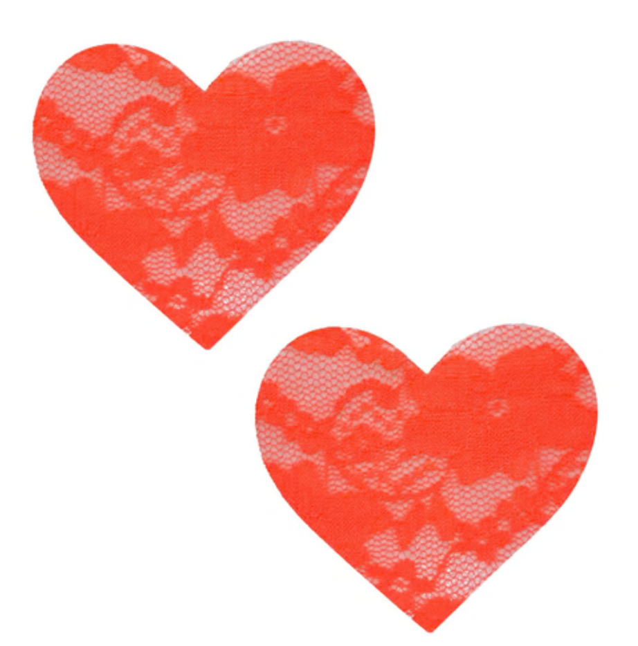 Neva Nude Neon Orange Creamsicle Lace UV I Heart U Nipple Cover Pasties