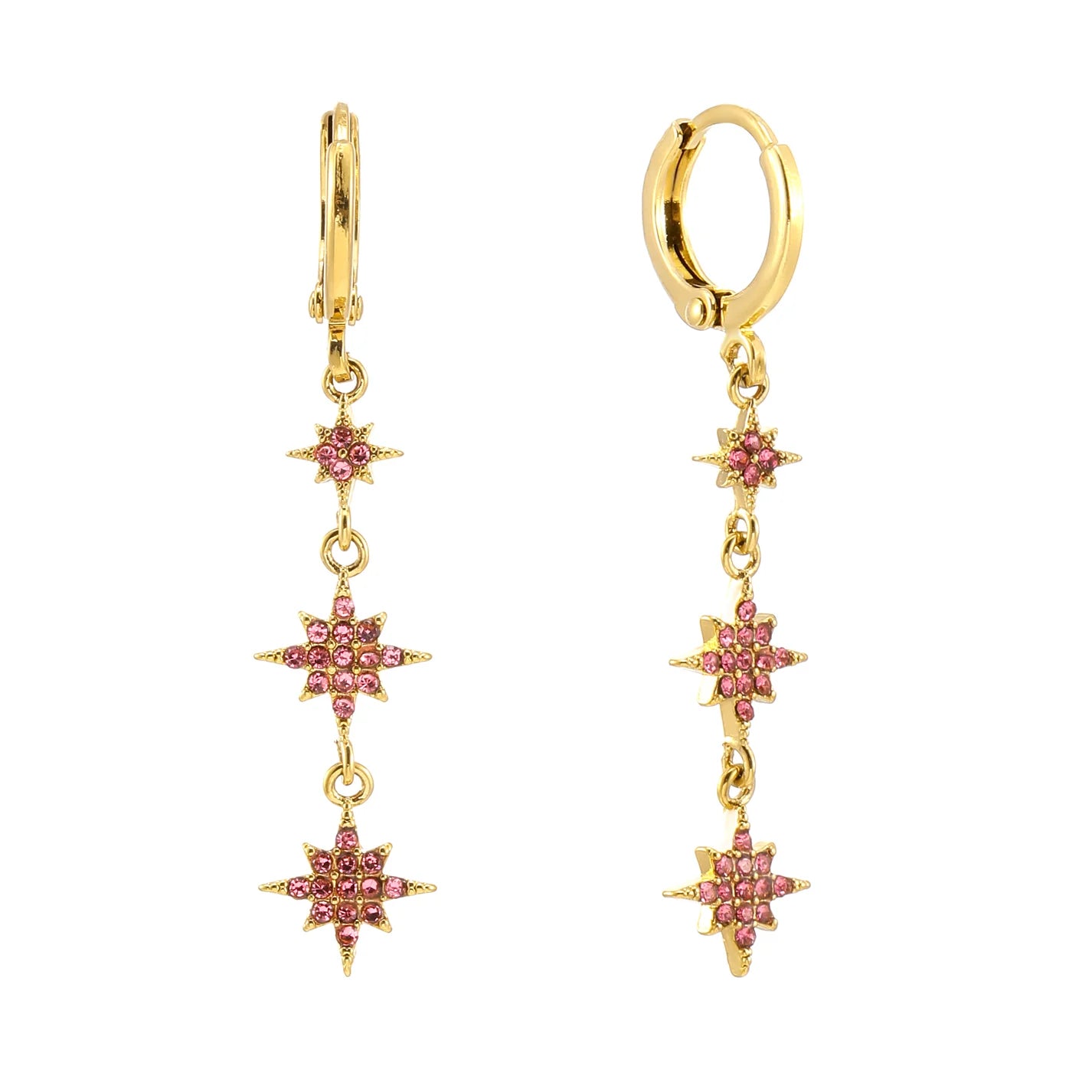 Bijoux De Mimi Romilly Droplet Star Huggie Earrings - Gold & Pink