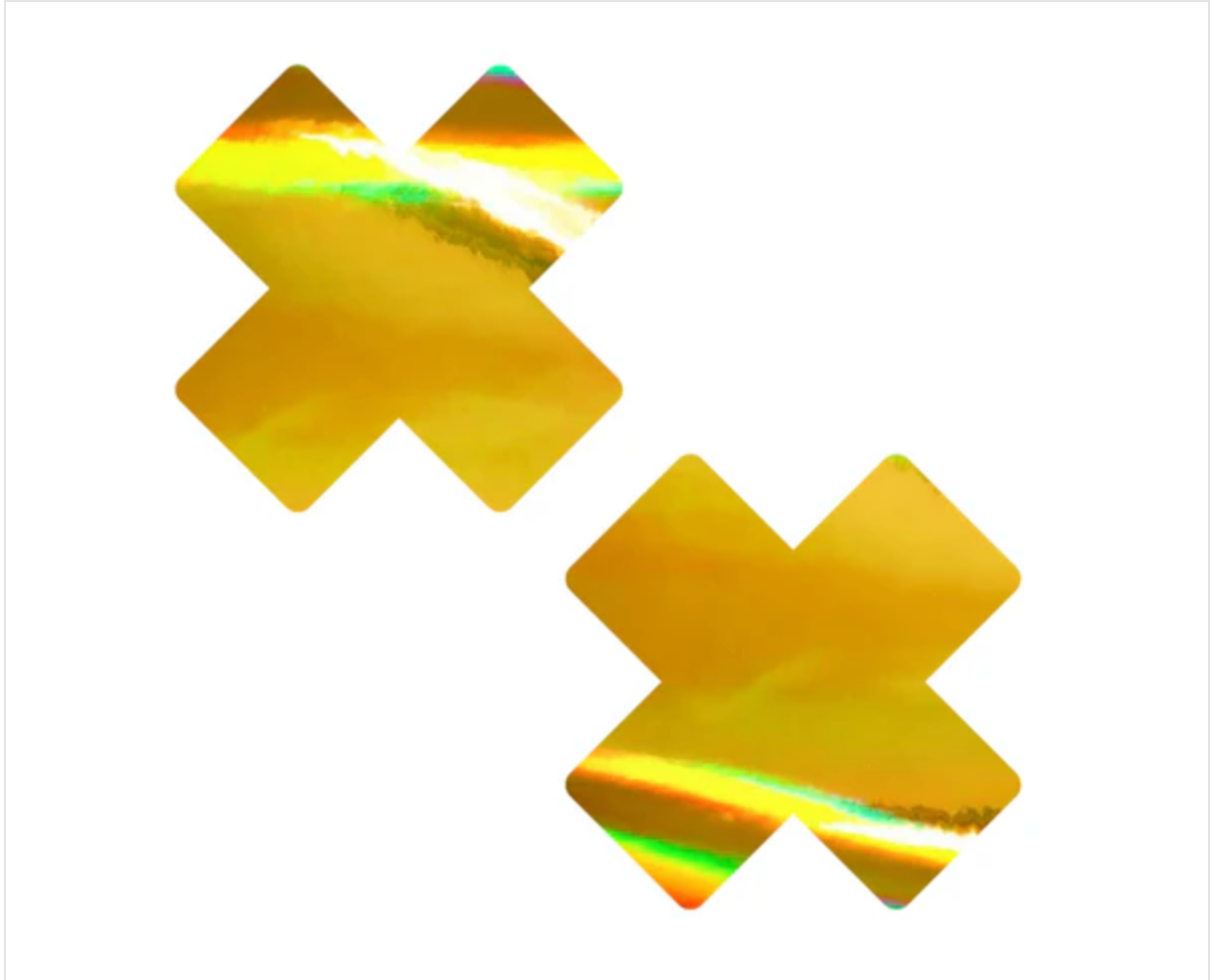 Neva Nude Golden Goddess Holographic Gold Mirror X Nipple Cover Pasties