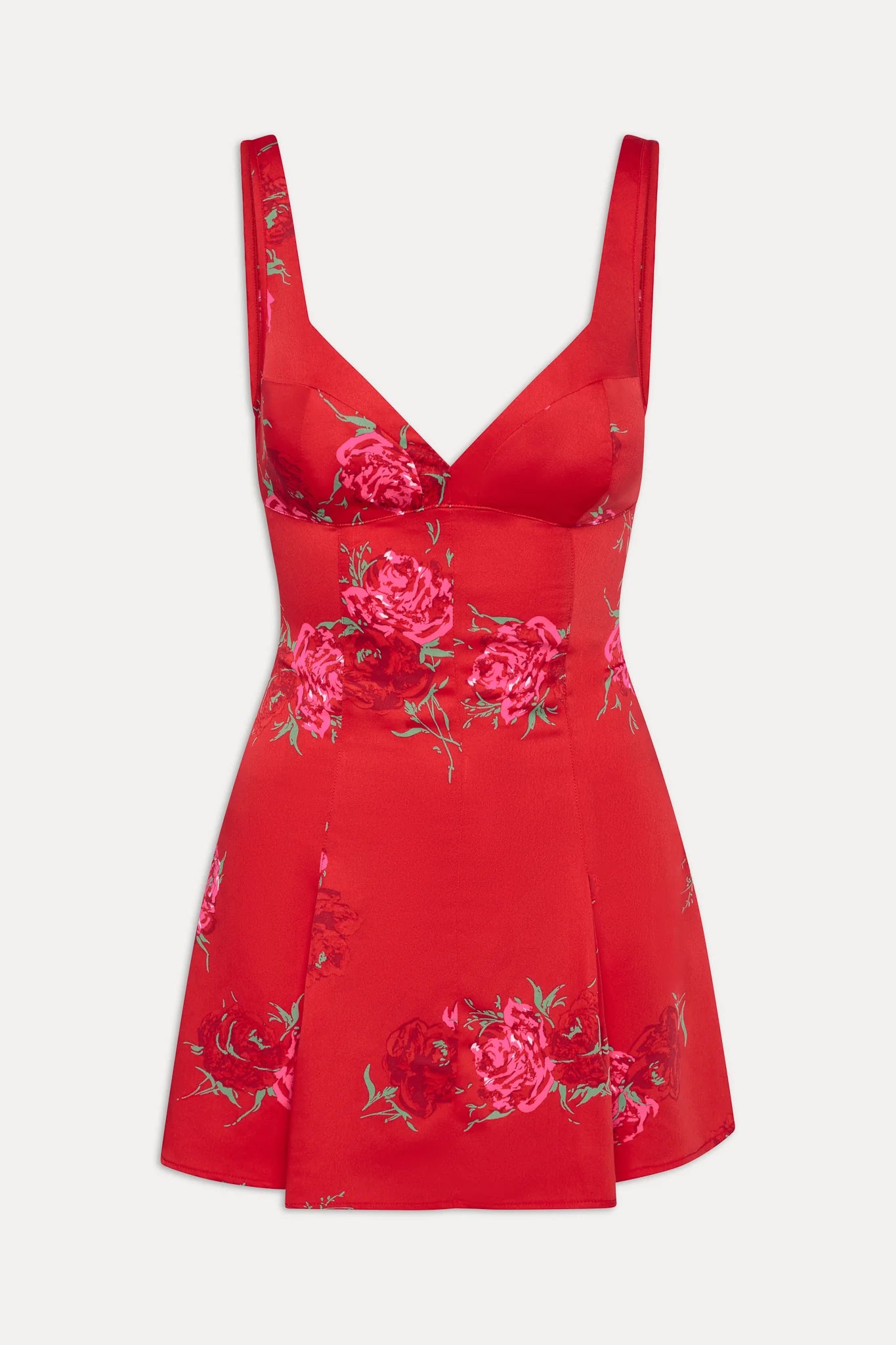 COMING SOON Frankies Bikinis Siren Satin Mini Dress - Red Rose Brushstroke