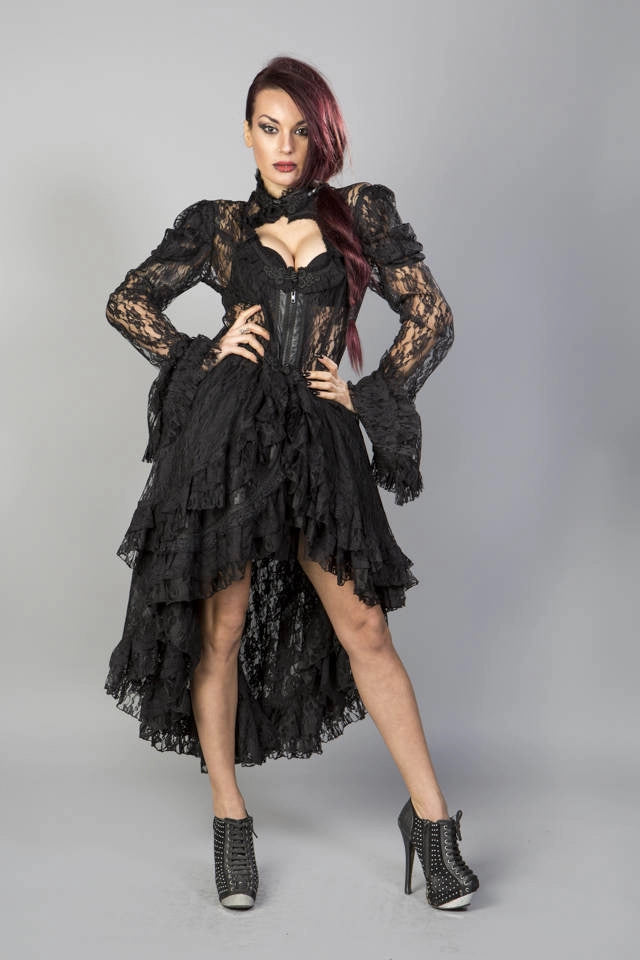 Valentina Black Lace Tail Jacket with Front Zip
