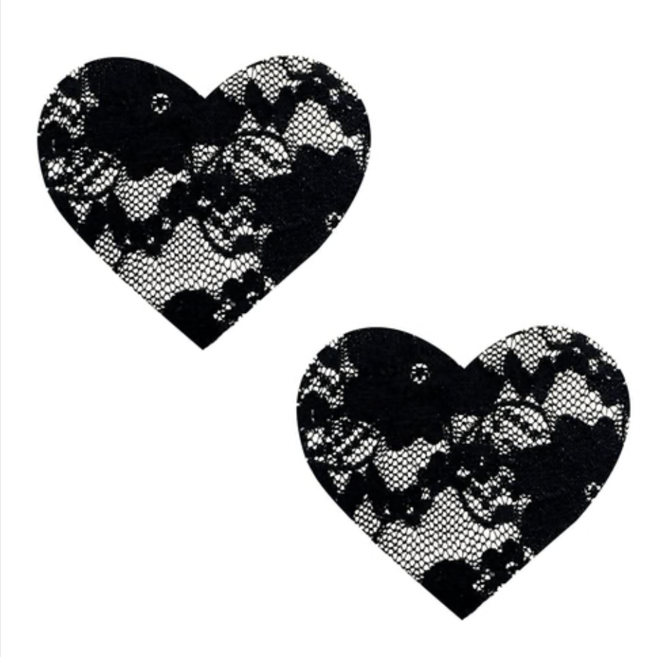 Neva Nude Vogue Black Lace I Heart U Nipple Cover Pasties