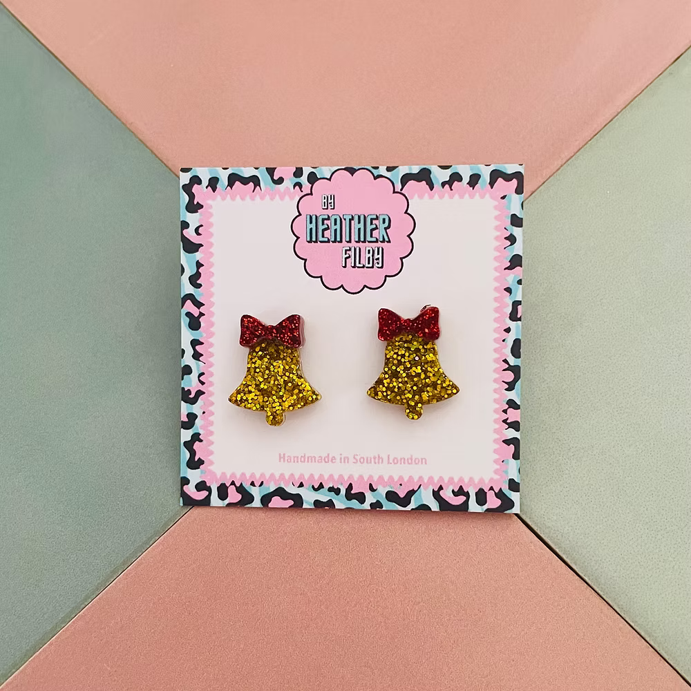 Christmas Bell Glitter Stud Earrings