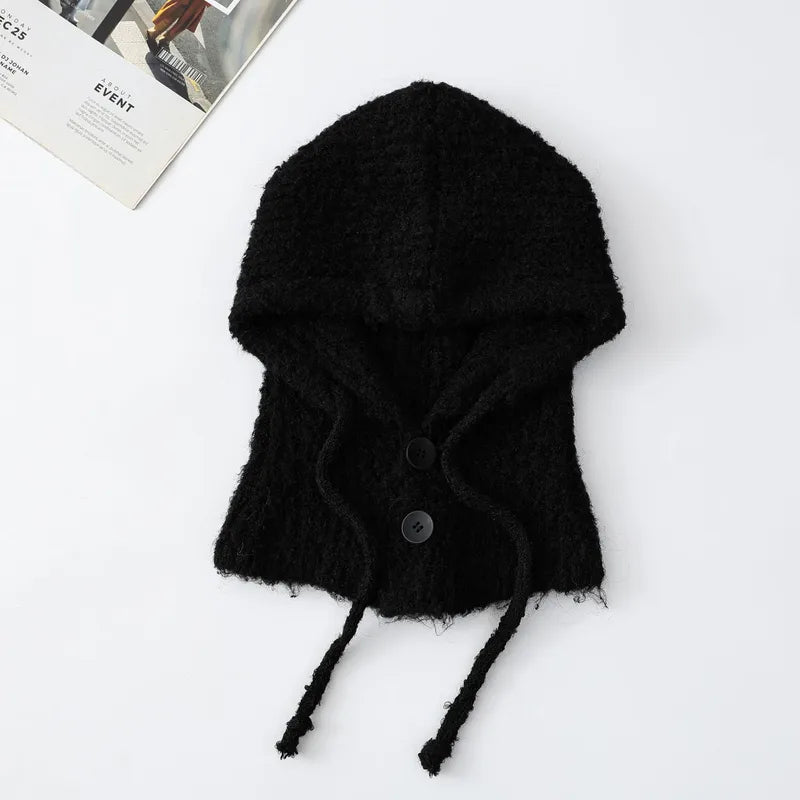 COMING SOON Fuzzy Knitted Snood with Button Closure - Black