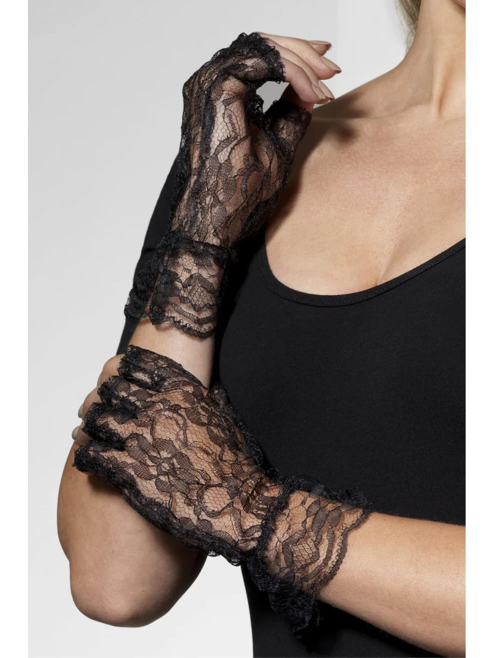 80s Fingerless Black Lace Gloves