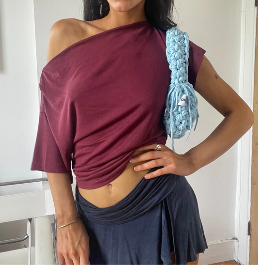 Baby Blue Ribbon Crochet Shoulder Bag