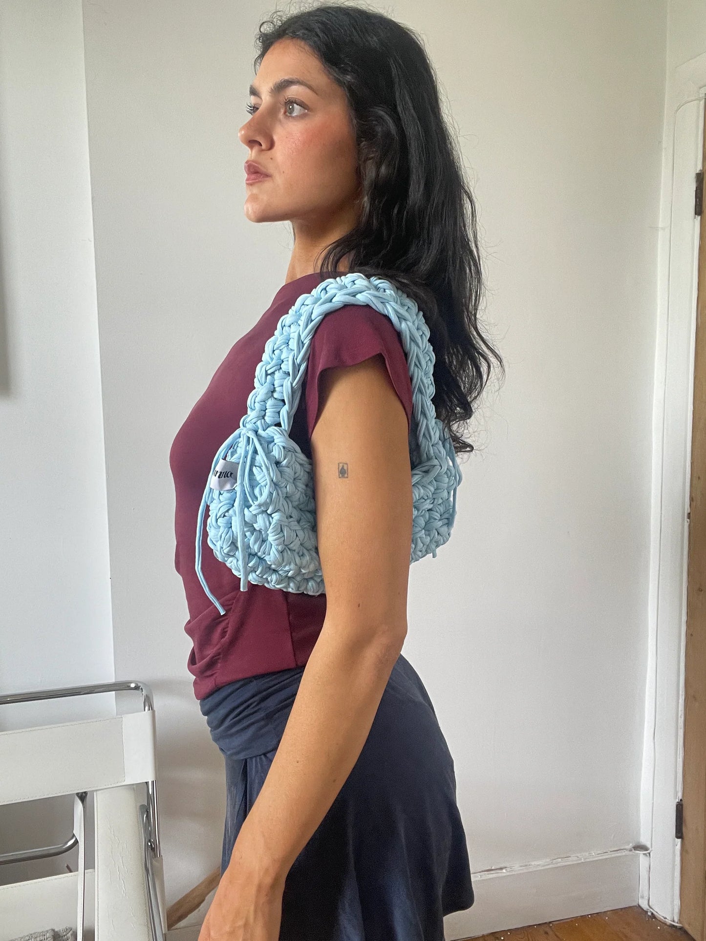 Baby Blue Ribbon Crochet Shoulder Bag