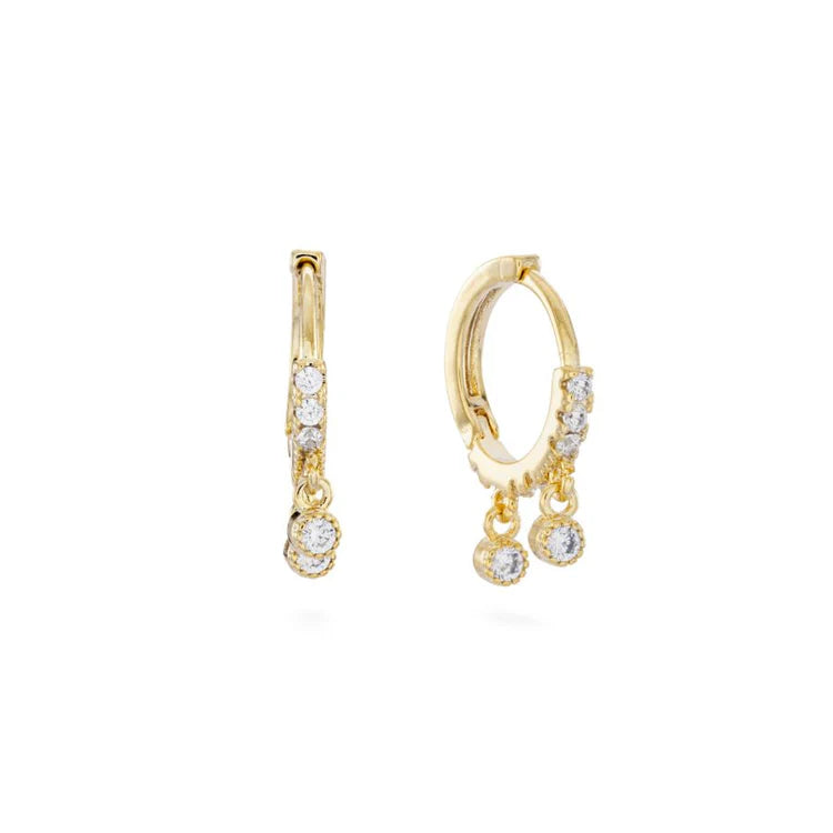 Bijoux De Mimi Camelia Crystal Gold Dainty Double Gem Huggie Earrings