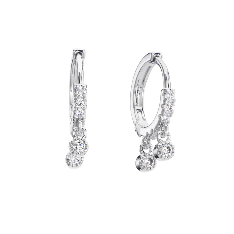 Bijoux De Mimi Camelia Crystal Silver Dainty Double Gem Huggie Earrings