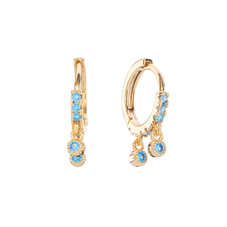 Bijoux De Mimi Camelia Turquoise Gold Dainty Double Gem Huggie Earrings