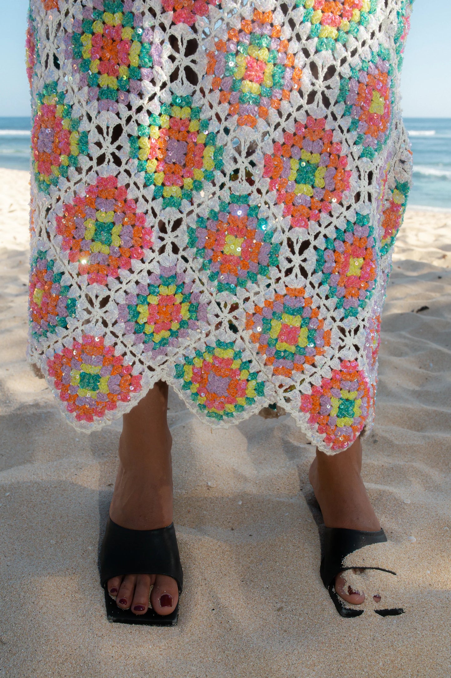 Oceanus Katerina Crochet and Sequin Luxe Multi-Colour Dress