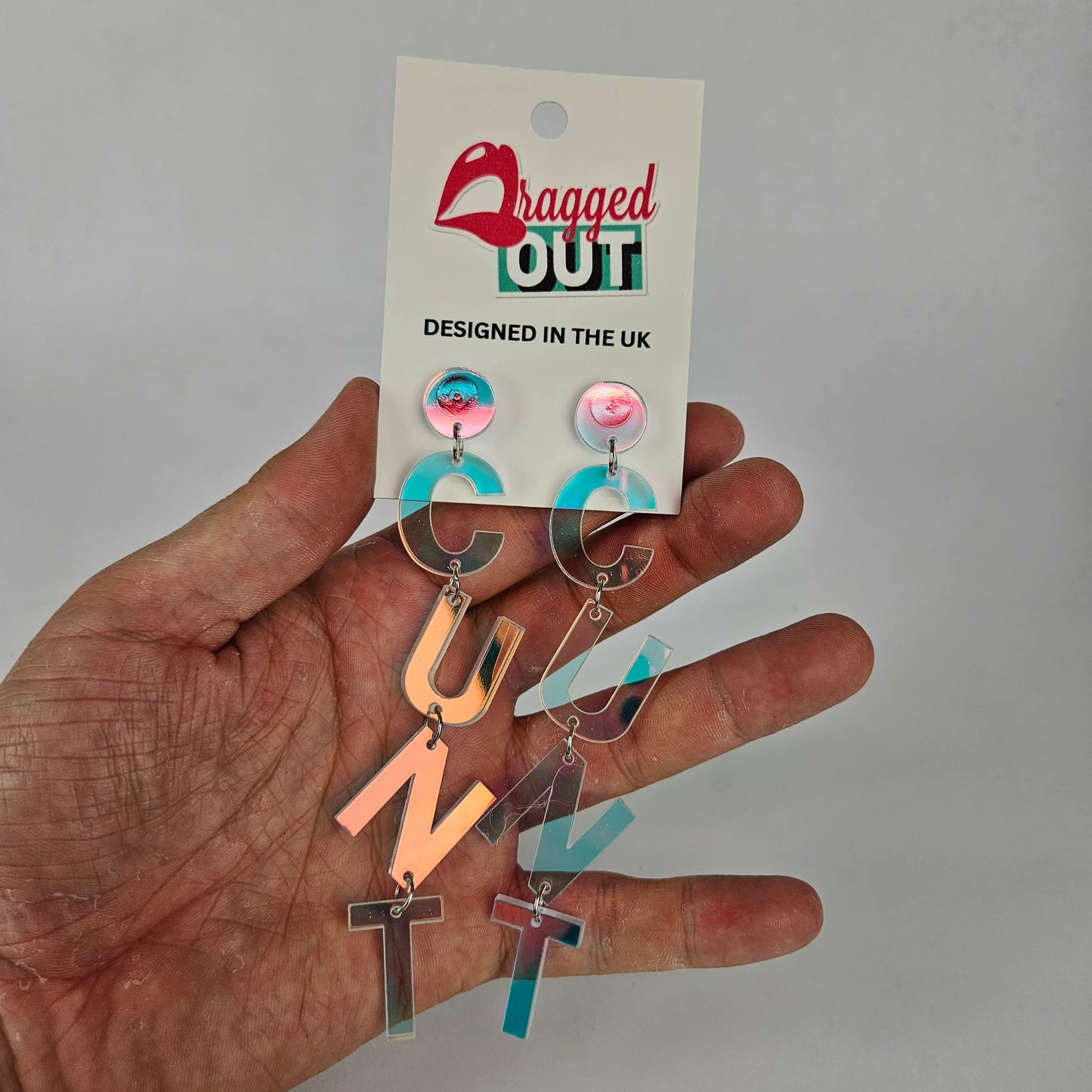 Drop Cunt Acrylic Earrings - Iridescent