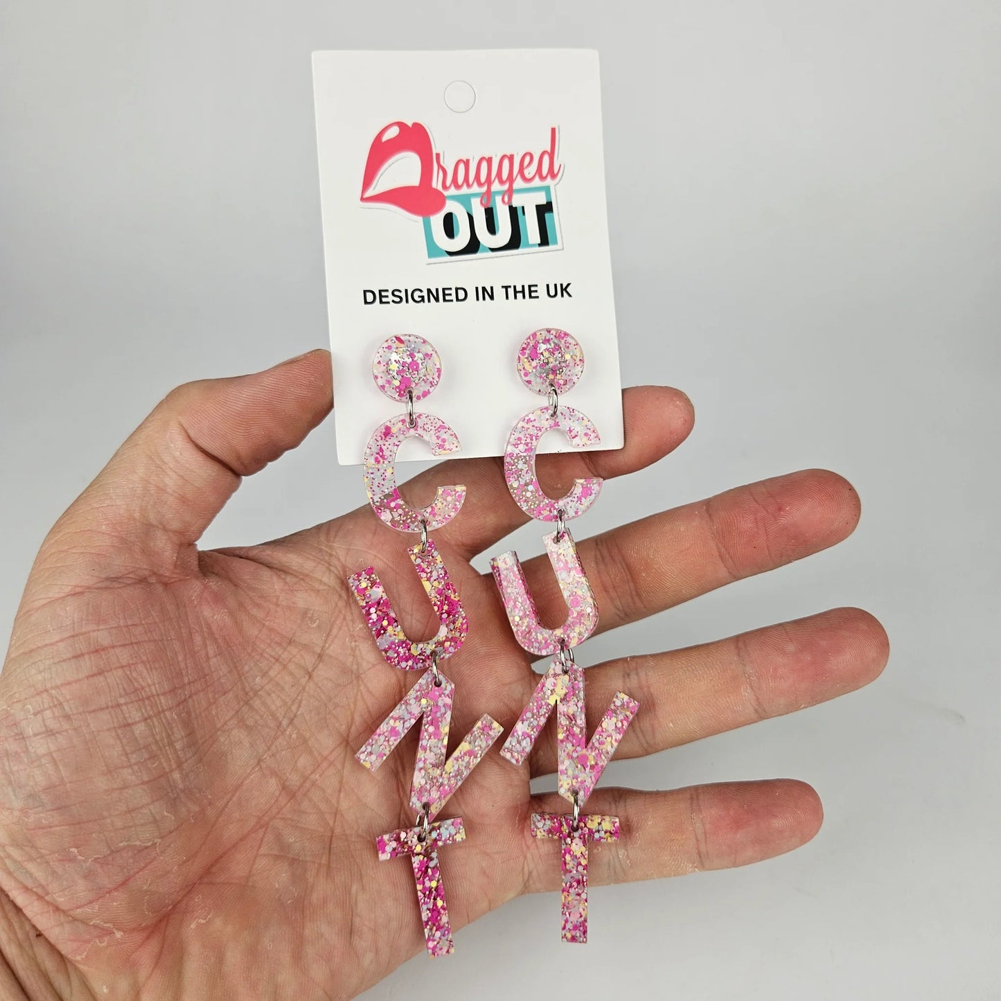 Drop Cunt Acrylic Earrings - Pink Confetti